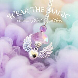 Winged Heart Amethyst Necklace ~ Hand Painted, One-of-a-Kind, Spiritual Gift